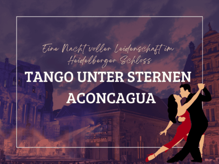 Philharmonisches Orchester Heidelberg spielt Tango unter freiem Himmel auf der Terrasse des Heidelberger Schlosses bei Sonnenuntergang, begleitet von einem Gourmet-Dinner.